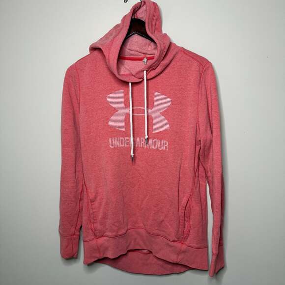 Under Armour Tops - Under Armour Women's Coral Pink Favorite Fleece Pullover Logo Hoodie Medium